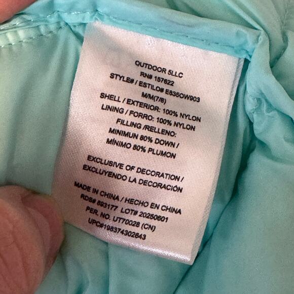 Eddie Bauer Lightweight Down Green Puffer Jacket Girls Size Medium (7/8) - Picture 8 of 9